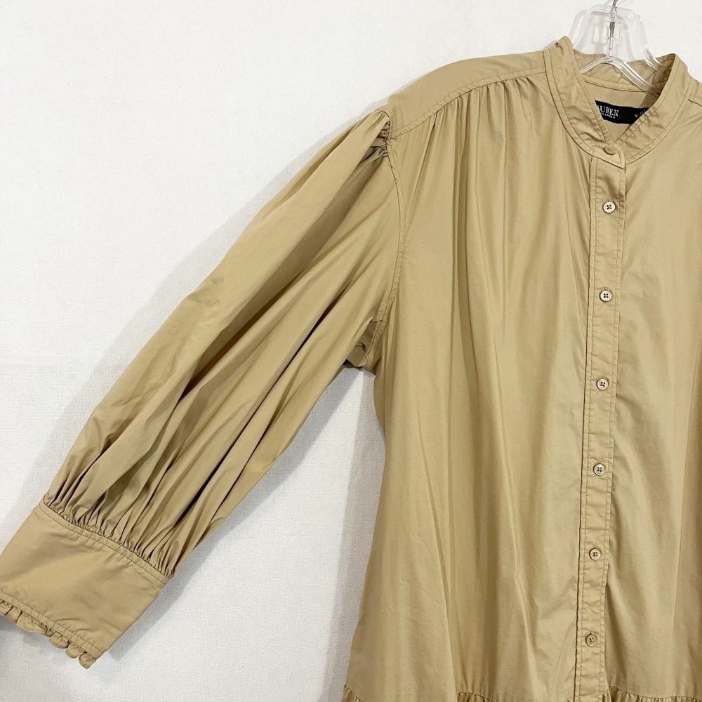 Lauren Ralph Lauren Rapisha Tiered Midi Dress Tan Shirt Dress Belt - Size 12 - Picture 4 of 10